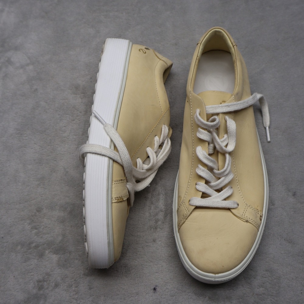 ECCO‎ Womens 10-10.5 Soft 60 Sneakers Yellow Leather Trainer Low Top Lace-Up